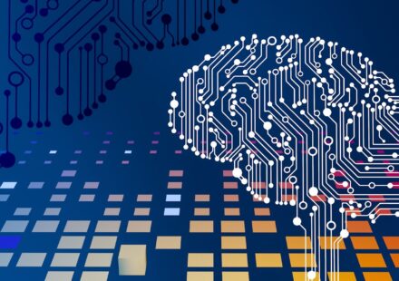 a computer circuit board with a brain on it